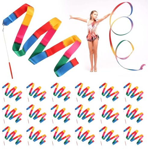 18 Stück Tanzbänder Kinder,Gymnastikband mit Stab 2M,Rhythmische Sportgymnastik Band,Lange Dance Ribbons,Schwungband Wirbelband,Tanzen Streamer Tanzband Luftschlangen für Gym Zirkus Karnevalsshow