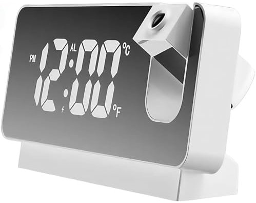 Aohcae Digitaler Wecker mit Projektion, Projektionswecker mit um 180° Drehbarem, Temperatur, Große Anzeige, 12/24 H, Snooze, Spiegel Uhr LED für Schreibtisch Wand Decken Uhr