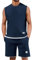 Faonkeew Jogging Suit Men's Summer Waffle Sports Suit 2-Piece Outfit Sports Set Tracksuit Tank Top and Shorts Short Sleeve Casual Leisure Suit Tracksuit for Men, navy, XXL