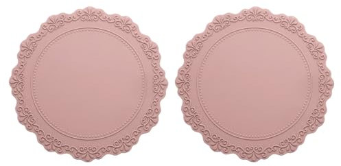 sourcing map 2 Pack 9 Silicone Placemat for Dining Table, Round Table Placemats Heat Resistant Waterproof Oil Proof Kitchen Placemats (Pink)