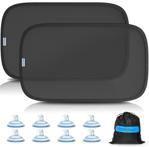 Car Window Shades for Baby: PEMOTech 2Pack【2025 New Upgrade】8 Suction Cups & Static Cling Car Sun Shade for Baby, Certified Auto Window Shades to Block 99.9% UVR, 21x14 Universal Fit Most of Cars