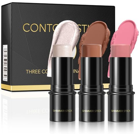 3 Stück Bronzer Contour Highlighter Blush Sticks Set mit wasserfester & lang anhaltender Formel für natürliches Finish - Leicht auftragbar für tägliches Makeup,professionelle Contouring-Techniken