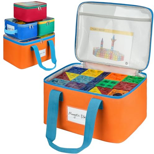 4 Pack Magnetic Tiles Storage Bags,Magnetic Tiles Storage Bin,Toy Organizer Case with Mesh Pocket and Tag Pocket for Magnet Building Tiles,Board Game,Puzzle and Lego Bricks