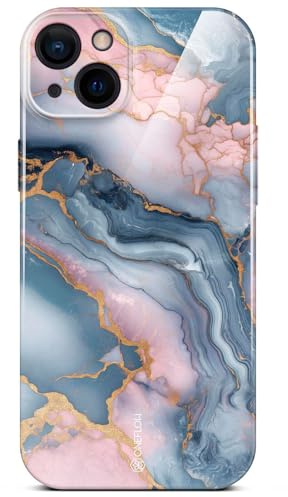 ONEFLOW Bliss Cover für iPhone 14 Hülle in Marmor Optik, Designer Case Handy Schutzhülle mit Kameraschutz, Muster Hardcase Glitzer Handyhülle marmoriert, Rosa Gold Grau