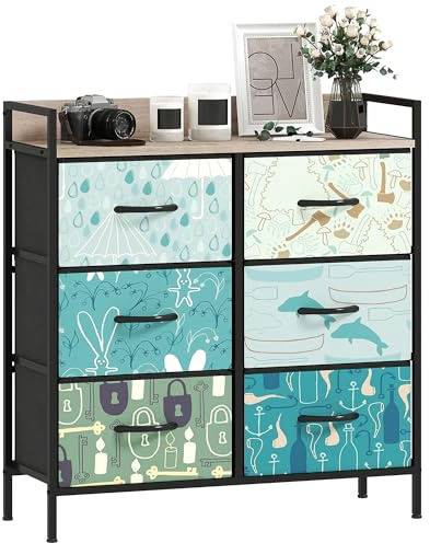 HOMCOM Bedroom Chest of Drawers, Fabric Dresser with 6 Drawers, Blue