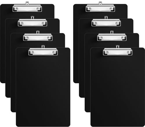 RAYNEAY A4 Clipboard Folder Black, A4 Plastic Writing Clipboards, 8 Pack | A4Size, PP Plastic, Lightweight and Portable, Metal Clip and Hanging Hole, Office, Classroom, School, Hospital