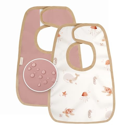 MIMUSELINA | 2er-Pack Baby Lätzchen Wasserdicht | Lätzchen Baby für Kleinkind & Kita | Frottee Lätzchen Baby Waschbar und Leicht | Perfekt für den Alltag