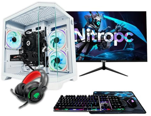 NitroPC - Pack Silver Plus | PC Gaming Completo (AMD Ryzen 5 5500 4.2GHz, RX 6600 8GB, RAM 16GB, M.2 1TB, Windows 11, RGB | WiFi, Monitor 24, Teclado, ratón, Auriculares) PC sobremesa (Blanco)