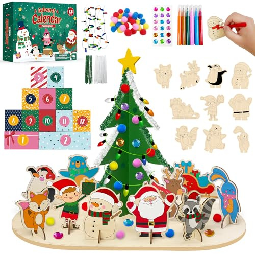 JOY SPOT! Weihnachts Adventskalender 2025, 12 Tage Countdown Kalender zum Basteln für Kinder, Weihnachts Bastelset mit Baum,Rentier,Schneemann,Lebkuchenmann, Kreativ Adventskalender für Weihnachtsdeko