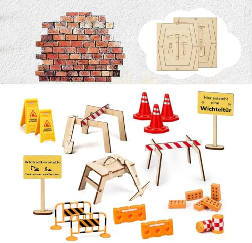 Wichtel Zubehör Baustelle, QZOSZ Weihnachten Wichtelbaustelle Wichteltür Baustelle 1/12 Puppenhaus Zubehör, Wichtelzubehör DIY Miniatur Deko Wichtel Set Weihnachten Komplett