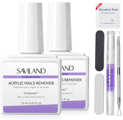 SAVILAND Acrylic Nail Remover Kit 2 Pcs, Zero Residue Gentle Removal | Acrylic Remover for Nails Beginner-Friendly Gel Nail Polish Remover with Cuticle Oil Pen Nail Scraper Nail Tool for Home Use