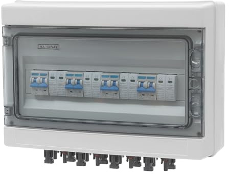 Solar Kombinationsbox 4 Eingänge 4 Ausgänge 1000V 15A PV Kombinationsbox Mit Blitzschutz & Leistungsschalter IP65 Wasserdichter Verteilerkasten Für Solarpanel System & Netzunabhängige Solaranlagen