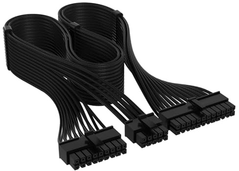 Corsair Elite Premium Type 4 Individually Sleeved ATX 24-Pin PSU Cable – Low-Profile Cable Combs, Triple-Mesh Paracord Sleeve, Compatible Type 4 PSUs – Black