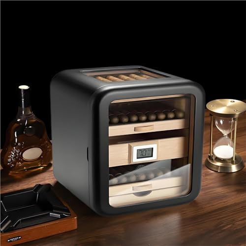 DARBCGH ANXYYDS Cigar Humidor, Glass Display Case, Walnut Wood Storage Box, 4 Drawers, Capacity of About 110 Cigars, for Men C(A)