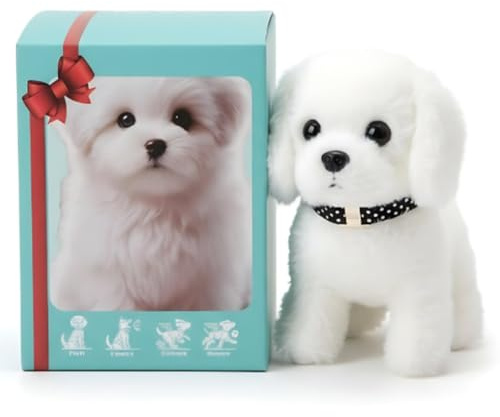 Toy Dogs for Kids Plush Brown Labrador Toy Electronic Interactive Plush Dog Toys for 1-6 Year Old Kids Simulation Pet Dog Walking Nod Barking Wagging Tail Puppy Educational Toys for Boy Girl (White)