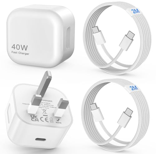 2 Pack iPhone Charger for 17/16/15,40W USB C Fast Charger with 2M/6FT USB C Type C to C Cable UK Wall Phone Power Adapter for iPhone 17 pro/17/16/16Pro/16 Plus /15 Pro/for iPad Pro/Air/Mini/11th/10