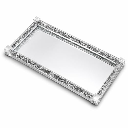 Diamond Crushed Tea Coffee Sugar Makeup Jars Storage Silver Trimmings Crystal Filled (Tray - Silver) - 17x15x04cm