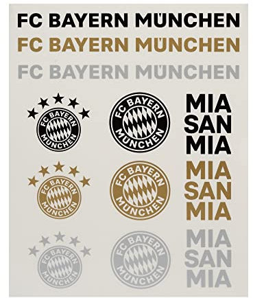 FC Bayern München Aufkleberkarte - Schriftzüge & Logo - 12er Set schwarz-Gold-Silber Aufkleber Sticker FCB