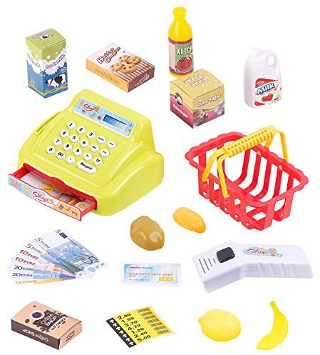 Playtastic Kaufmannsladen: 25-teiliges Kaufladen-Set für Kinder, Kassensystem, LED-Licht & Sound (Spielzeug-Kinderkaufladenset, Spielzeug-Kaufladensätze, Geschenkideen)