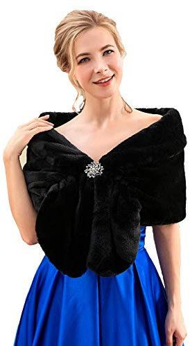 Ushiny Damen Kunstfell-Stola für die Braut, Hochzeiten, Damen, Fellschal / Stola Gr. Einheitsgröße, Schwarz