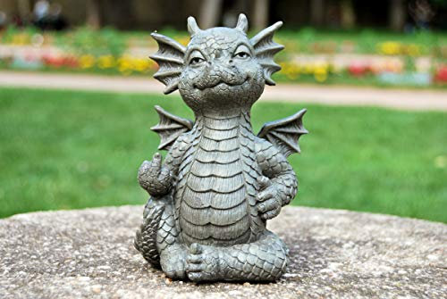 MystiCalls - Gartenfigur Gartendrache - Modell Mittelfinger klein - Fantasy Figur Deko Drache