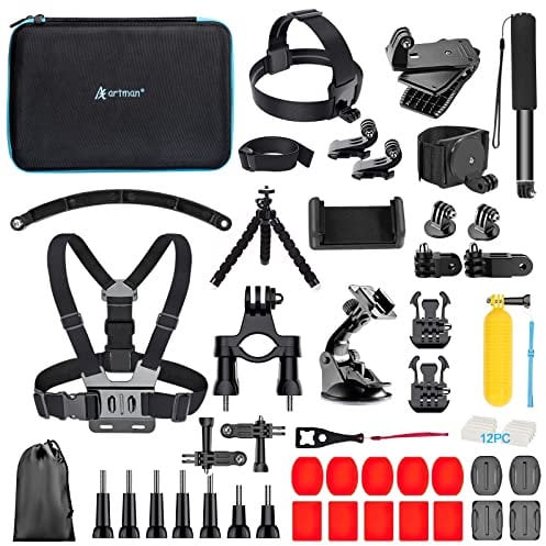 Artman Action Camera Accessories Kit 60-In-1 for Hero 13 12 11 10 9 Insta360 X5 X4 X3 X2 GO3S DJI OSMO Action 5 4 3 SJCAM DBPOWER AKASO VicTsing APEMAN WiMiUS QUMOX Lightdow Sony Sports DV
