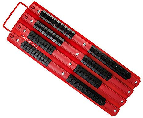 MichaelPro MP014006 Steckschlüssel Schiene - 80-teilige‚ Tragbare Rote Schiene mit Schwarzen Clips, Hochbelastbare Steckschlüssel Halterung in Premium-Qualität für Steckschlüsselsatz