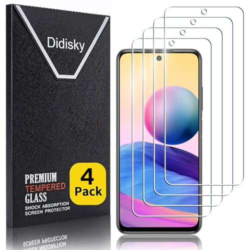 Didisky 4-Unidades Cristal Templado Protector de Pantalla para Xiaomi Redmi Note 10 5G 6.5'', Antihuellas, Sin Burbujas, Fácil de Limpiar, 9H Dureza,Transparente