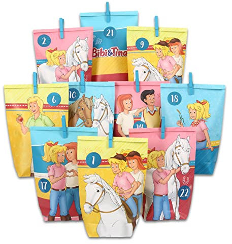Papierdrachen DIY Adventskalender 2024 Bibi & Tina – Nachhaltige Papiertüten zum Befüllen – Geschenkidee inkl. 24 Klammern & Sticker – Kreativset zum Basteln für Weihnachten