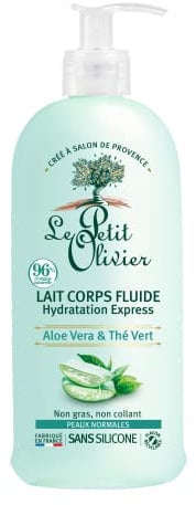 LE PETIT OLIVIER - Lait Corps Fluide Hydratation Express - Aloe Vera & Thé Vert - Hydrate & Rafraîchit - Peaux Normales - 97% D'Origine Naturelle - Sans Silicone - Fabriqué en France - 250 ml