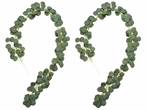 Anlising Eukalyptus Blätter Deko Girlande, 2PCS x 2M Plastik Pflanze Grün Kunstpflanzen, Künstliche Ranken, Eukalyptus Girlande Künstlich Pflanze, für Garten, Hochzeit,Hintergrund,Wanddekoration(Grün)