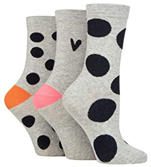 Caroline Gardner Ladies Patterned Cotton Socks Pack of 3 Grey Spots 4-8