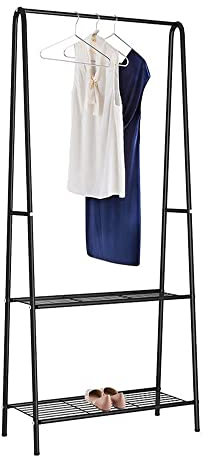 HUOLE Portant/Penderie à vêtement Métal étendoir, séchoir à Linge Porte-vêtements - Porte-vêtements pour chambre à coucher - Avec compartiments à 2 niveaux (Noir (59.5 * 36.5 * 160cm))