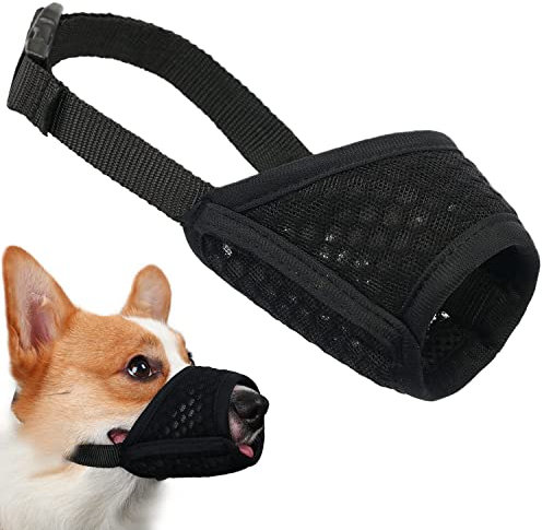 Dog Muzzle Soft Mesh Muzzle - Adjustable Breathable Dog Muzzle, Dog Mask, Mouth Cover for Anti-Biting Anti-Barking, Allows Panting Drinking (Black, Size M)