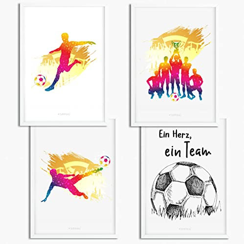 Sunnywall® 3er Set Poster Kinderzimmer - A4 Bilder Babyzimmer Kinderposter | OHNE Bilderrahmen | - Deko Mädchen Junge | (Fussball, A4 (21 cm x 29,7 cm))