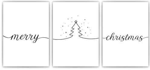 Weihnachten Poster 3er Set – Merry Christmas Wandbild Weihnachtsbaum Motiv Schlafzimmer Wohnzimmer Küche Flur Zuhause Wanddeko DIN A4