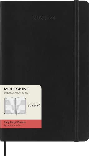 Moleskine Tagesplaner 2023-2024, 18-Monats-Agenda, Täglicher Planer mit weichem Einband, Großes Format 13 x 21 cm, Farbe Schwarz