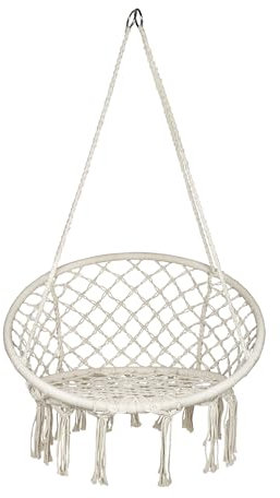 QUVIO Hängesessel Bohemian - Outdoor Hängesessel - Indoor Hängesessel - Gartenstuhl - Holz und Seil - 68 x 80 x 115 cm