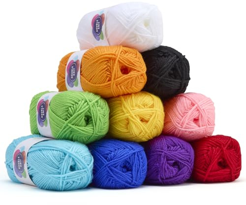 Springboard Acrylic Double Knitting Wool Multipack - Coloured Double Knit Wool Yarn for Crochet, Sewing, Knitting, and Arts and Crafts for Kids - 10 x 100 g Balls of Crochet Yarn - Assorted Colours