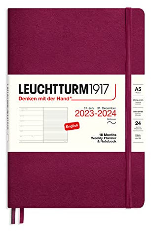 LEUCHTTURM1917 367862 Weekly Planner & Notebook Softcover Medium (A5) 2024, 18 months, Port Red, English