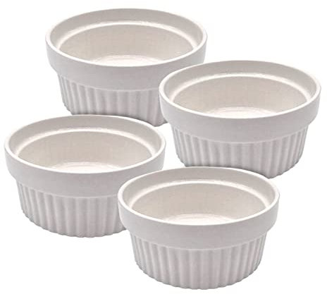 Porzellan Creme Brulee Schälchen 260 ml - 4er Set groß - Ofen Soufflé Schalen weiß - Dessertschälchen Servierschale Förmchen klassisch für Dessert Muffins Pasteten Mini Auflaufform