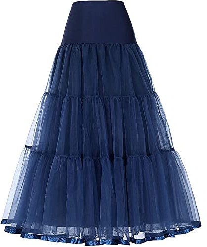 YYKSYDPT 50's Sottogonna Lunga Crinolina Donna Balletti Danza Petticoat Organza Retro Tutu Vintage 1950's Rockabilly Gonne Tulle (S/M, Blu Navy)