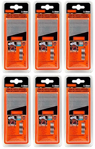 Acan Tradineur - Pack de 6 blisters de 1000 Clavos para grapadoras neumáticas - Fabricado en Hierro - Clavos de 2 x 50 mm