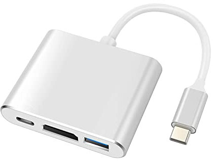 FIOUSY Adaptateur USB C vers HDMI, USB 3.0 Type C vers HDMI 4K Multiport AV Convertisseur avec USB 3.0 Port Mac HDMI Adaptateur pour MacBook Pro/S8+/S9+/projecteur/Moniteur (Argent)