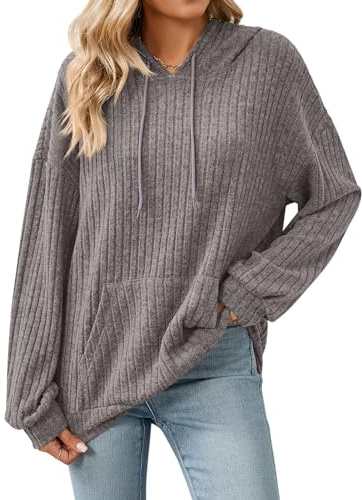 Gemulate Jumpers for Women Long Sleeve Tops Sweaters with Pocket Ladies Lightweight Drawstring Hoodie Sweatshirts S-2XL