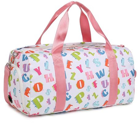 LAWENDA Sporttasche Damen Niedlich Buntes Reisetasche Kinder Mädchen Tanztasche Trainingstasche für Gymnastik Schwimm Lila Sporttasche mit Wasserdichter Tasche Schuhfach Schultergurt (Muster-7)