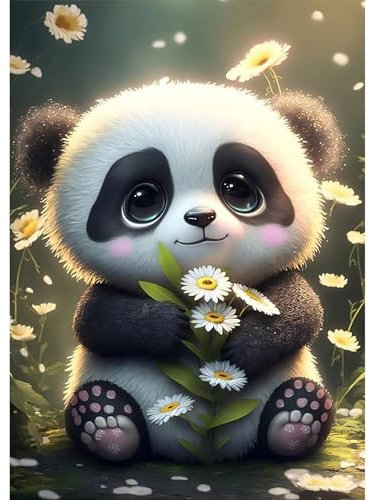 DAERLE DIY Baby Panda Diamond Painting Erwachsene Kinder, Diamant Painting Bilder Niedlicher Panda, 5D Diamant Kunst Diamant Malerei Set Cross Stickerei Malerei Kits für Heimdekor 30x40cm