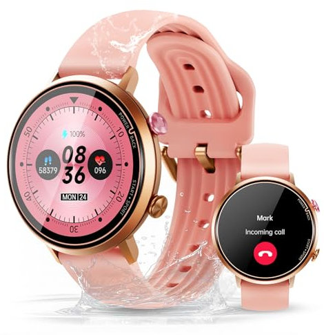 OUKITEL BT60 Smartwatch Donna 9.2mm Quadrante Sottile, 1,32 HD 466 * 466 Orologio Donna Sport 256M,Smart Watch Fisiologia Femminile, 5ATM Impermeabile Cardiofrequenzimetro Sonno per Android iOS Pink