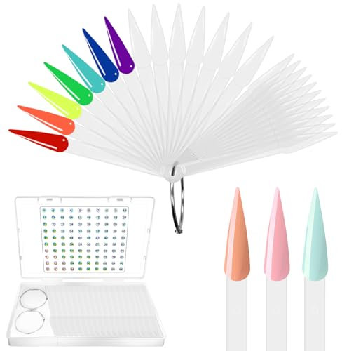 Laza 100 bâtonnets d'échantillons d'ongles transparents avec anneau et autocollants numérotés Nail Art Polish Color Display Practice Tips Transparent Sample Sticks Tester Nail Supplies - Stiletto