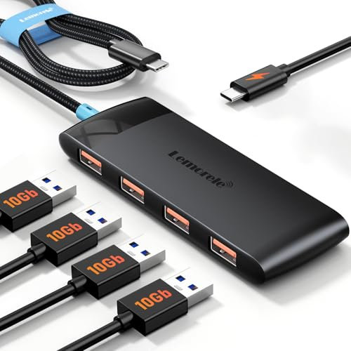 Lemorele Hub USB C 3.2 Gen 2 10 Gbps per Macbook Adattatore USB C Hub Laptop 4 Porte USB Multiple per PC Smartphone Android Windows Linux Dongle Adapter USB C Docking Station 3.2